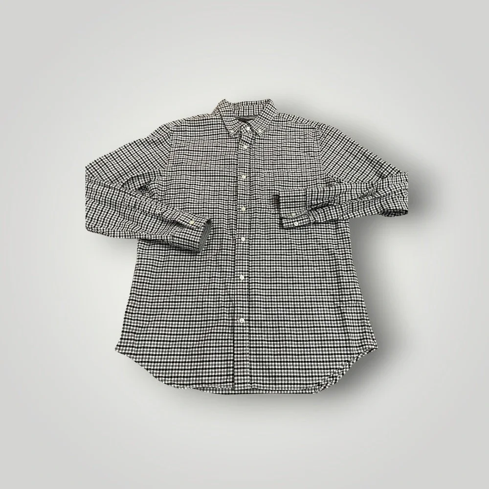 Banana Republic Oxford Shirt Mens Large Black White Gingham Tailored Slim Fit‎